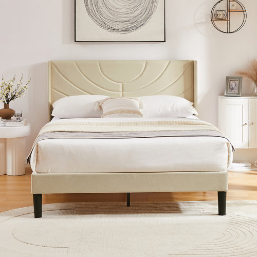 Willa Arlo Interiors Cambridgeshire Velvet Upholstered Bed Frame with